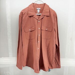 VTG Breakwater Camp Collar Long Sleeve Button Shirt Large Silk Linen Pink NWT!